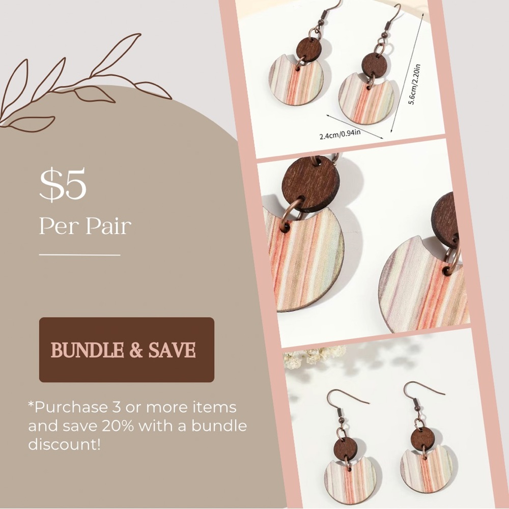 NEW Wooden earrings | Dangle | Multicolor | *Buy 3 and Save*